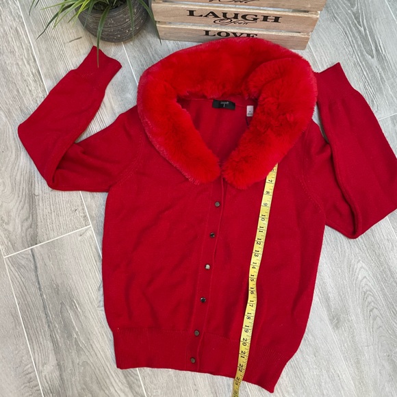 NWT Tahari Button-Down Red Cardigan w/ Faux Fur Trim – Cozy Chic - Picture 8 of 10